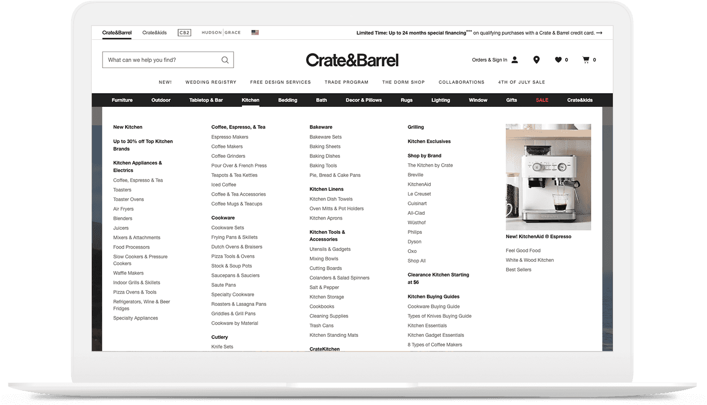 Crate & Barrel Categories