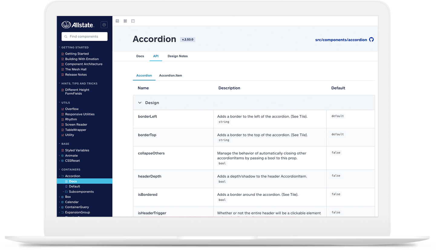 Allstate Design - Developer Site Component API