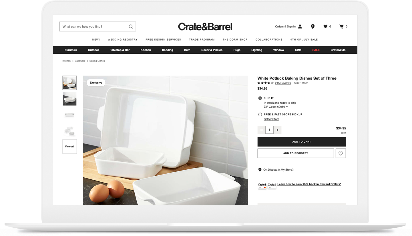 Crate & Barrel Baking Dish Product Page