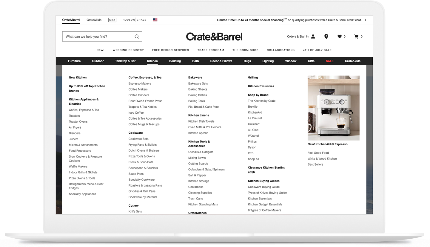 Crate & Barrel Categories
